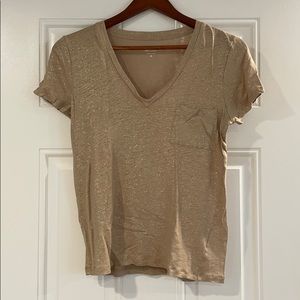 J Crew | Metallic Gold Linen Pocket T-Shirt